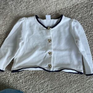 Janie and Jack 6-12 months bright white cardigan sweater with navy outline